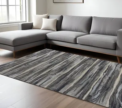8' X 11' Gray And Black Abstract Area Rug