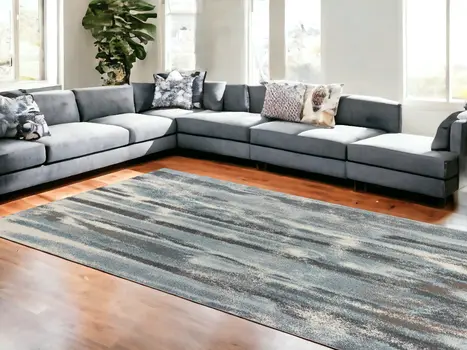 7' X 10' Teal Blue Abstract Distressed Area Rug