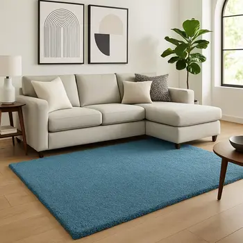 8' X 10' Blue Shag Hand Woven Area Rug