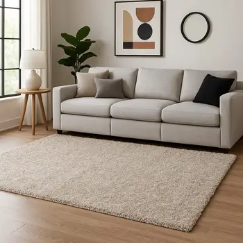 8' X 10' Ivory Shag Hand Woven Area Rug