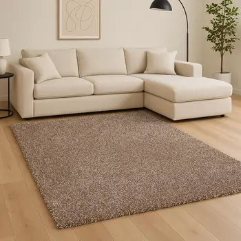 8' X 10' Beige Shag Hand Woven Area Rug