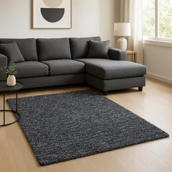 8' X 10' Black Shag Hand Woven Area Rug