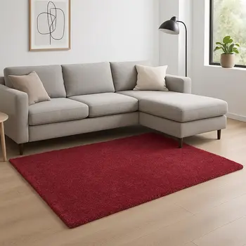 8' X 10' Red Shag Hand Woven Area Rug