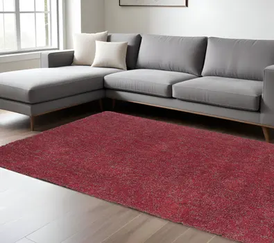 8' X 10' Red Shag Hand Woven Area Rug