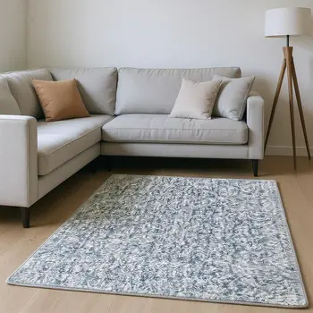 8' X 10' Slate Blue And Ivory Abstract Hand Woven Area Rug