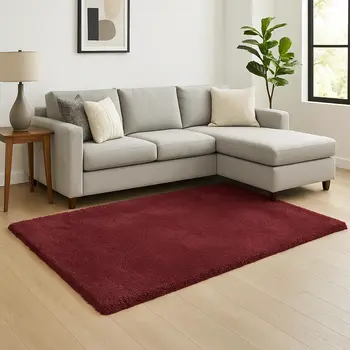 8' X 10' Red Shag Hand Woven Area Rug