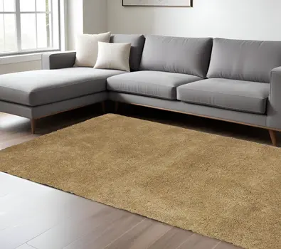 8' X 10' Gold Shag Hand Woven Area Rug
