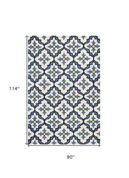 8' X 10' Blue And Ivory Moroccan Handmade Indoor Outdoor Area Rug