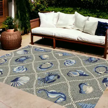 8' X 10' Gray Abstract Indoor Outdoor Area Rug