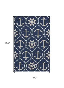 7' X 9' Navy Blue Nautical Handmade Indoor Outdoor Area Rug