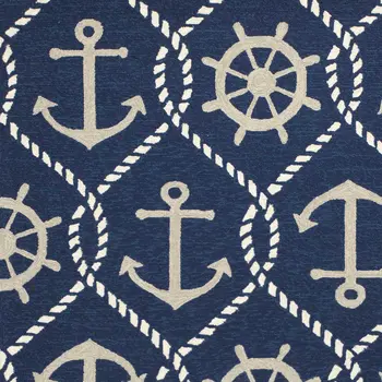 7' X 9' Navy Blue Nautical Handmade Indoor Outdoor Area Rug