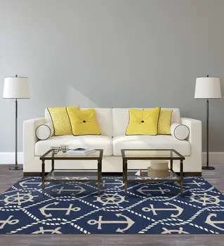 7' X 9' Navy Blue Nautical Handmade Indoor Outdoor Area Rug