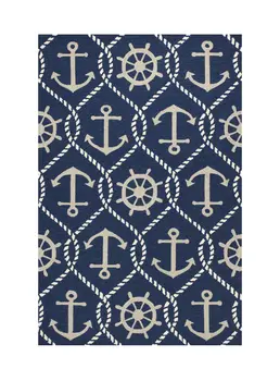 7' X 9' Navy Blue Nautical Handmade Indoor Outdoor Area Rug