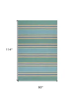 8' X 10' Blue Striped Handmade Indoor Outdoor Area Rug