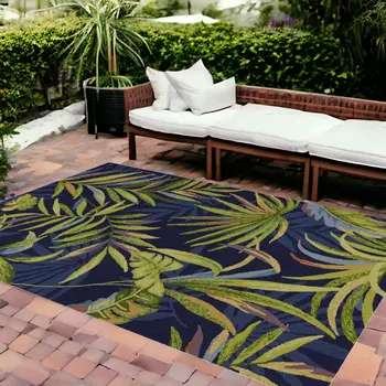 8' X 10' Blue Floral Indoor Outdoor Area Rug