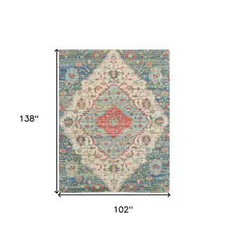 7' X 12' Blue and Red Medallion Handmade Area Rug