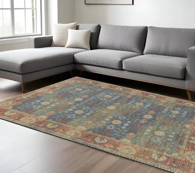 8' X 11' Blue Floral Handmade Area Rug