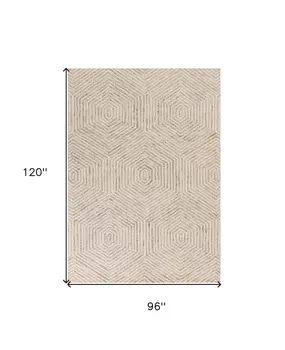 8' X 10' Ivory and Gray Wool Geometric Hand Tufted Area Rug