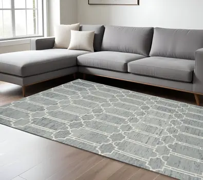 8' X 10' Blue And Ivory Wool Geometric Hand Tufted Area Rug