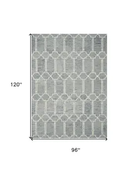 8' X 10' Blue And Ivory Wool Geometric Hand Tufted Area Rug