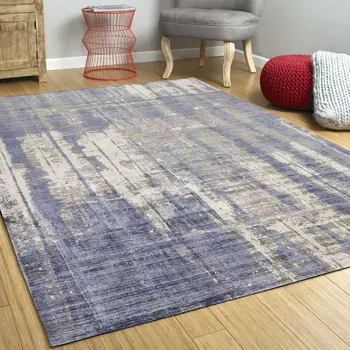 5' X 7' Blue Gray And Ivory Abstract Hand Loomed Area Rug