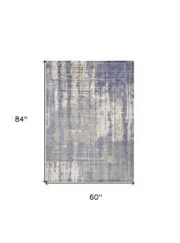 5' X 7' Blue Gray And Ivory Abstract Hand Loomed Area Rug