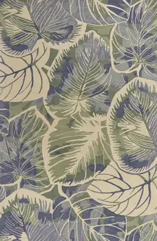 5' X 8' Blue Green And Beige Wool Tropical Botanical Hand Tufted Area Rug