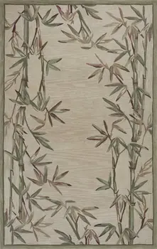 5' X 8' Ivory And Green Wool Botanical Leaves Hand Tufted Area Rug