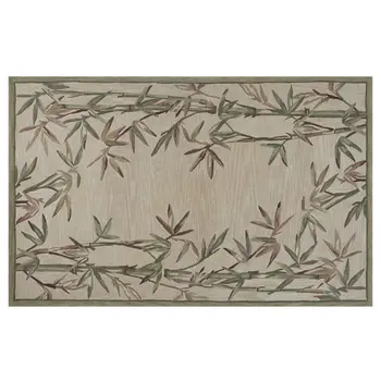 5' X 8' Ivory And Green Wool Botanical Leaves Hand Tufted Area Rug