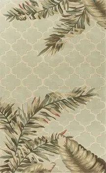 5' X 8' Sage And Taupe Wool Tropical Botanical Hand Tufted Area Rug