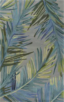 5' X 8' Blue And Gray Wool Tropical Botanical Hand Tufted Area Rug