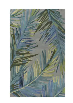 5' X 8' Blue And Gray Wool Tropical Botanical Hand Tufted Area Rug