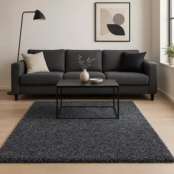 8' X 11' Black Shag Hand Woven Area Rug