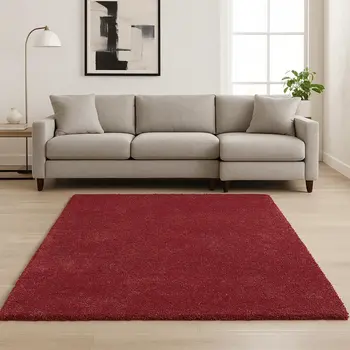 8' X 11' Red Shag Hand Woven Area Rug