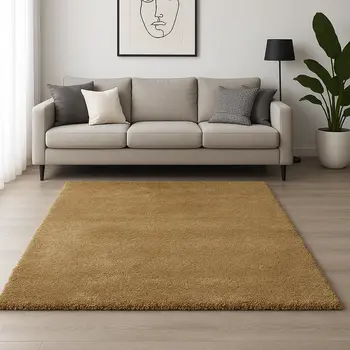 8' X 11' Gold Shag Hand Woven Area Rug