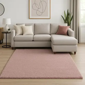 8' X 11' Pink Shag Hand Woven Area Rug