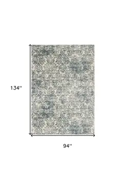 8' X 11' Ivory And Blue Damask Area Rug