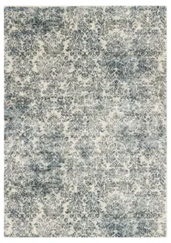 8' X 11' Ivory And Blue Damask Area Rug