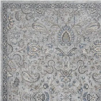 8' X 11' Blue And Silver Floral Area Rug