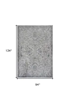 8' X 11' Blue And Silver Floral Area Rug