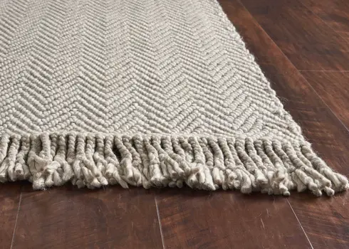 8' X 10' Beige And Tan Wool Geometric Hand Woven Area Rug With Fringe