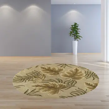 8' Sand And Beige Wool Hand Tufted Round Rug