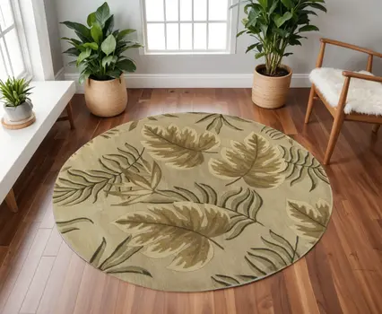 8' Sand And Beige Wool Hand Tufted Round Rug