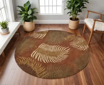 8' Rust Round Wool Hand Tufted Area Rug