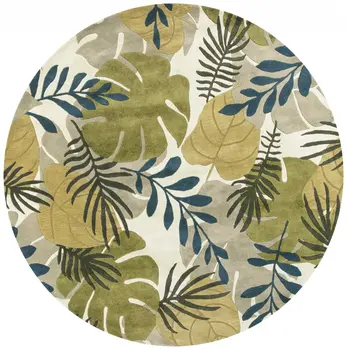 7' Round Wool Ivory  Area Rug