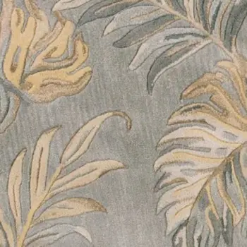 8' Gray And Taupe Wool Tropical Botanical Hand Tufted Round Rug