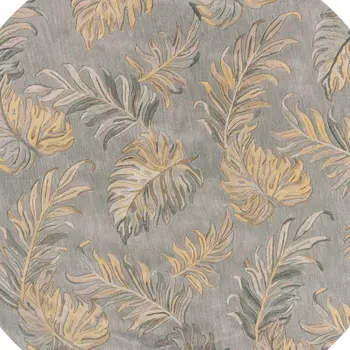 8' Gray And Taupe Wool Tropical Botanical Hand Tufted Round Rug