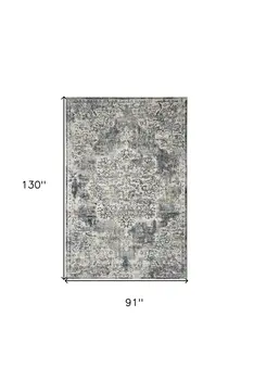 8' X 11' Ivory And Gray Floral Medallion Distressed Area Rug