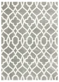 8' X 11' Grey Ivory Machine Woven Ogee Indoor Shag Area Rug