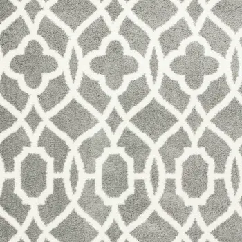 8' X 11' Grey Ivory Machine Woven Ogee Indoor Shag Area Rug